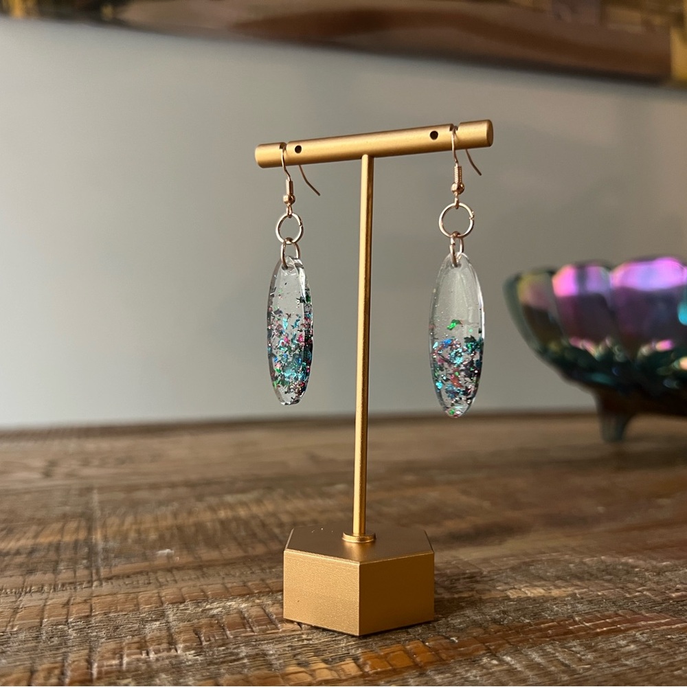 Iridescent Confetti and Clear Resin Earrings
